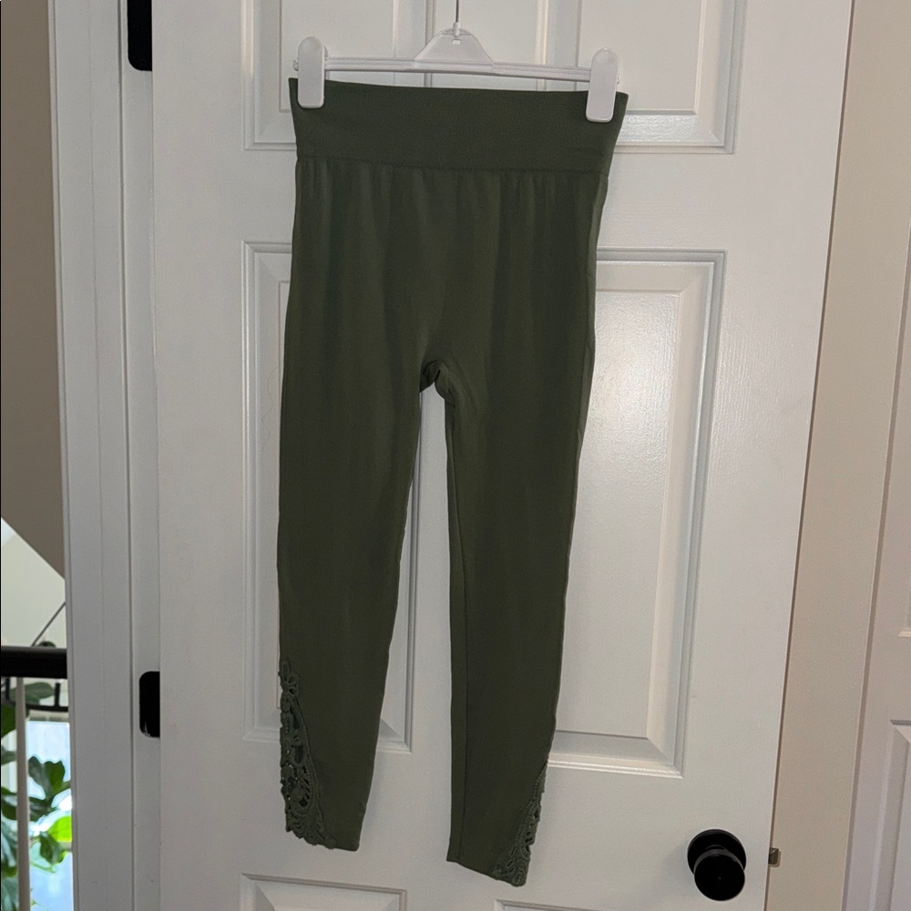 Angels Olive Green Leggings with Lace Detail
